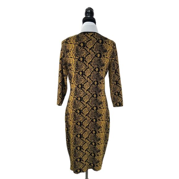 Nanette Lepore Black Yellow Snakeskin Print Bodycon Dress - Women's Size L - Picture 2 of 5